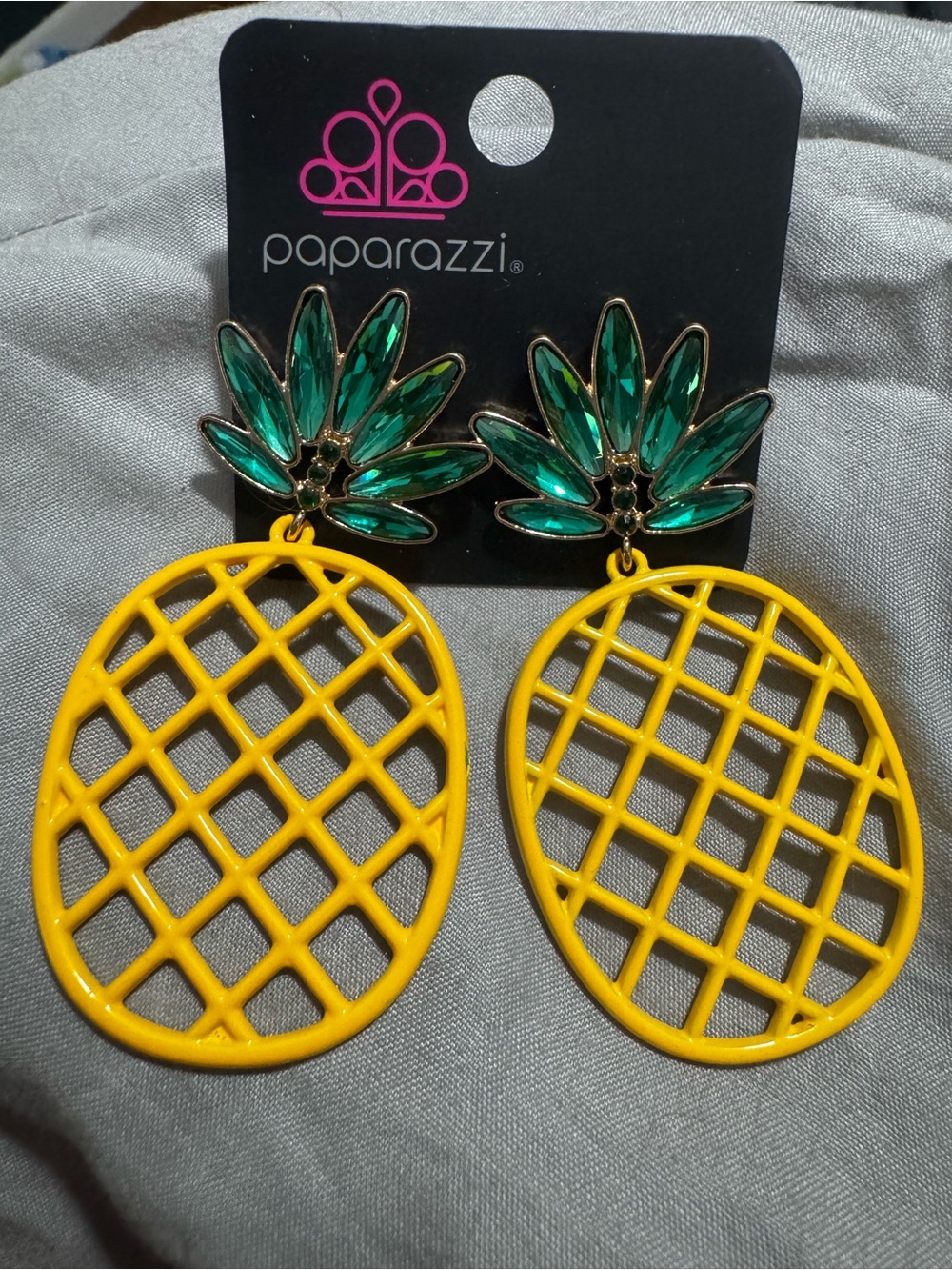 Paparazzi Green Crystal & Yellow Pineapple Drop Earrings